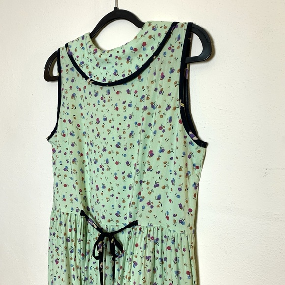 Vintage 1980s light green floral sleeveless collared dress size L - Picture 9 of 15